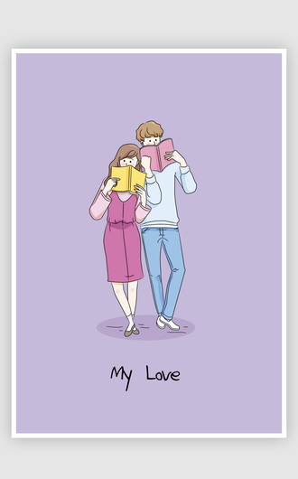 情人节手绘插画情侣爱心人物活动海报插图模板专题ai矢量设计素材