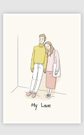 情人節手繪插畫情侶愛心人物活動海報插圖模板專題ai矢量設計素材