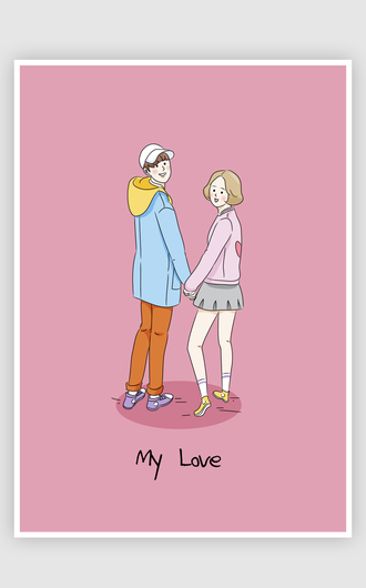 情人節手繪插畫情侶愛心人物活動海報插圖模板專題ai矢量設計素材