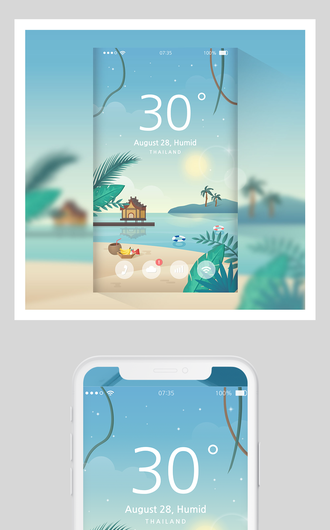 扁平化旅游沙滩简约手机锁屏插画矢量素材