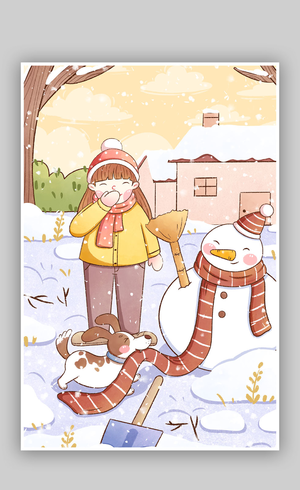 大雪节气之与雪人的冬季插画