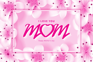 横幅快乐母亲节与粉红色的花朵