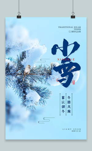 蓝色简约大气传统二十四节气小雪宣传海报