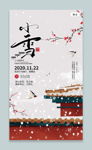 复古风宫墙创意大气简洁中国二十四节气小雪手机海报