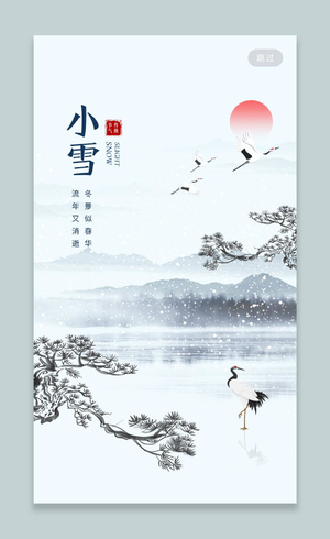 水墨浅蓝色创意大气简洁中国二十四节气小雪手机海报