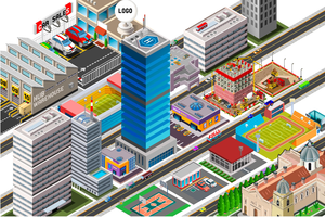 2.5D扁平化等距立体插画城市建筑