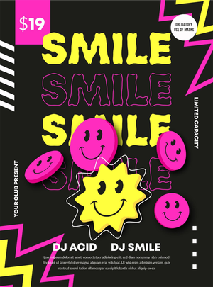 潮流酸性赛博朋克艺术emoji笑脸表情抽象几何海报AI矢量素材