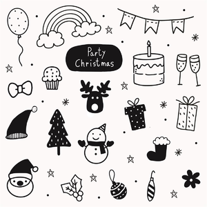 圣诞节平安夜圣诞树礼物卡通贴纸元素插画