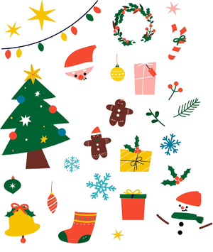 圣诞节平安夜圣诞树礼物卡通贴纸元素插画