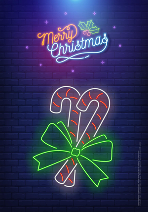 霓虹灯圣诞节酒吧庆祝夜店招牌灯带效果海报