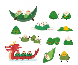 中国风端午节赛龙舟端午粽子可爱卡通插画元素