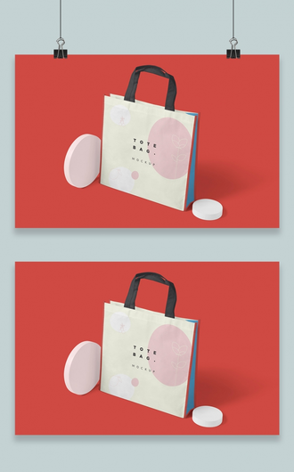 手提袋购物袋纸袋展示效果图面包环保袋智能贴图样机 3