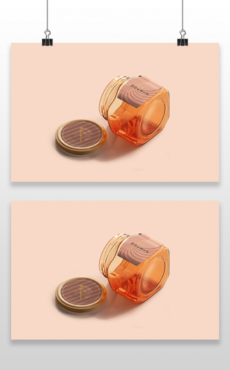 方形蜂蜜食品玻璃瓶包装效果图展示VI智能贴图PSD样机