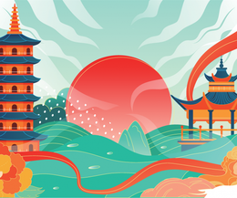 国潮中国风古典山水风景城市地标建筑插画背景