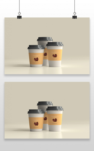 咖啡奶茶纸杯子杯套VI智能贴图样机模板展示效果图