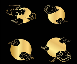 中秋元素矢量素材中秋节兔子月亮传统元素花纹烫金线稿