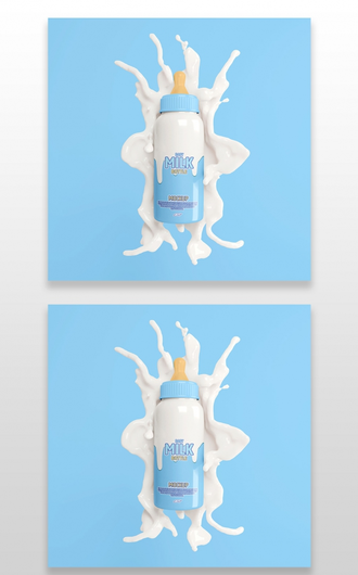 婴儿用品奶瓶印花图案效果图展示VI智能贴图PSD样机