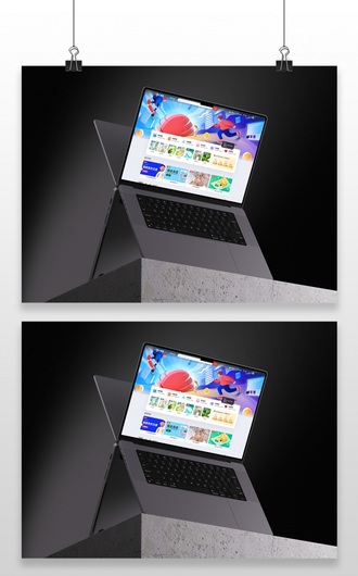 MacBook笔记本电脑广告网站ui界面设计作品智能贴图psd样机