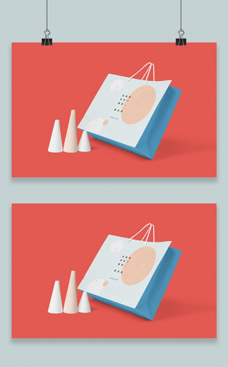 手提袋购物袋纸袋展示效果图面包环保袋智能贴图样机 9