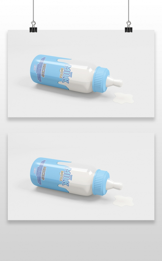嬰兒用品奶瓶印花圖案效果圖展示VI智能貼圖PSD樣機