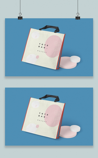 手提袋购物袋纸袋展示效果图面包环保袋智能贴图样机 5