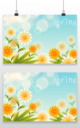 小清新春天春季花朵绿色植物叶子插画