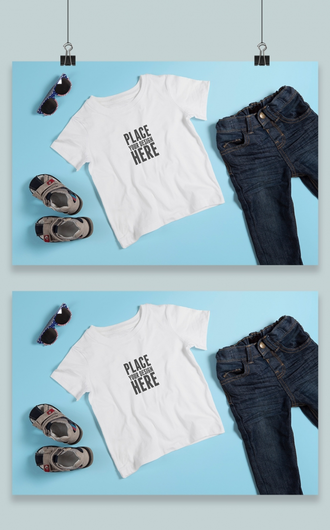 儿童服装饰VI展示效果图T恤短袖mockup样机贴图PSD设计素材模板