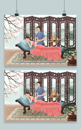 中国风复古旗袍女性养生护肤民国风时代海报手绘插画