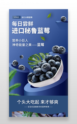 电商淘宝时尚简约现摘现发蓝莓水果促销手机端详情页模板