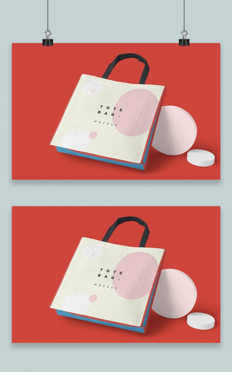 手提袋购物袋纸袋展示效果图面包环保袋智能贴图样机 2