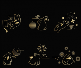 中秋元素矢量素材中秋节兔子月亮传统元素花纹烫金线稿