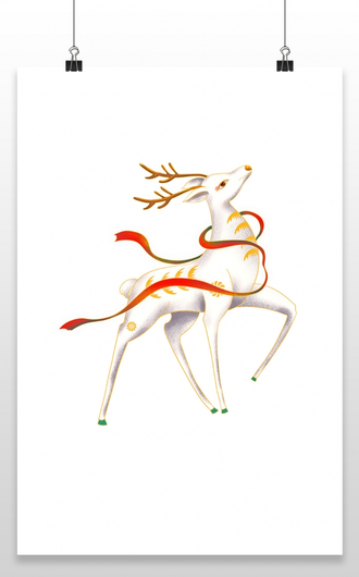 国潮敦煌壁画神话仙鹿麋鹿白鹿国风插画装饰元素