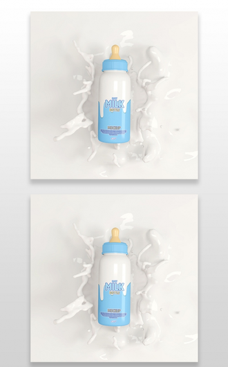 婴儿用品奶瓶印花图案效果图展示VI智能贴图PSD样机