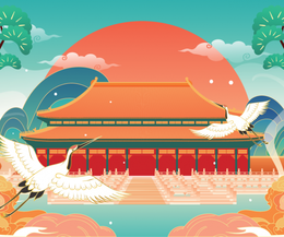 国潮中国风古典山水风景城市地标建筑插画背景