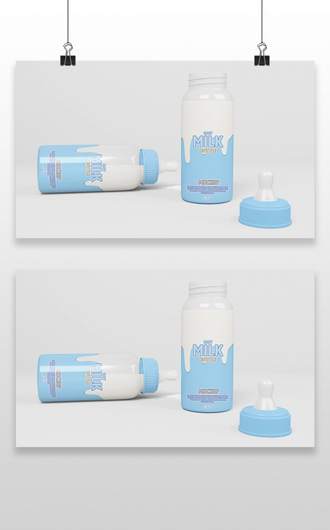 嬰兒用品奶瓶印花圖案效果圖展示VI智能貼圖PSD樣機