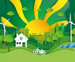 手绘剪纸风城市建筑地标绿色环保镂空剪影插画海报EPS矢量素材